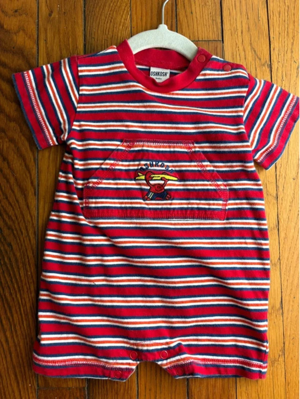 3/6M Vintage Oshkosh Red Striped Boys Crab Embroidered Romper